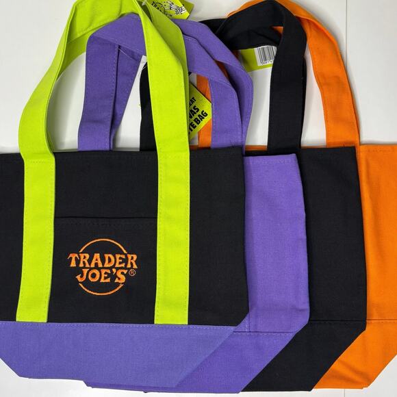 SET 4x ALL STYLES Trader Joe’s MINI Tote Bag Halloween Black Purple Green Orange - Picture 1 of 16